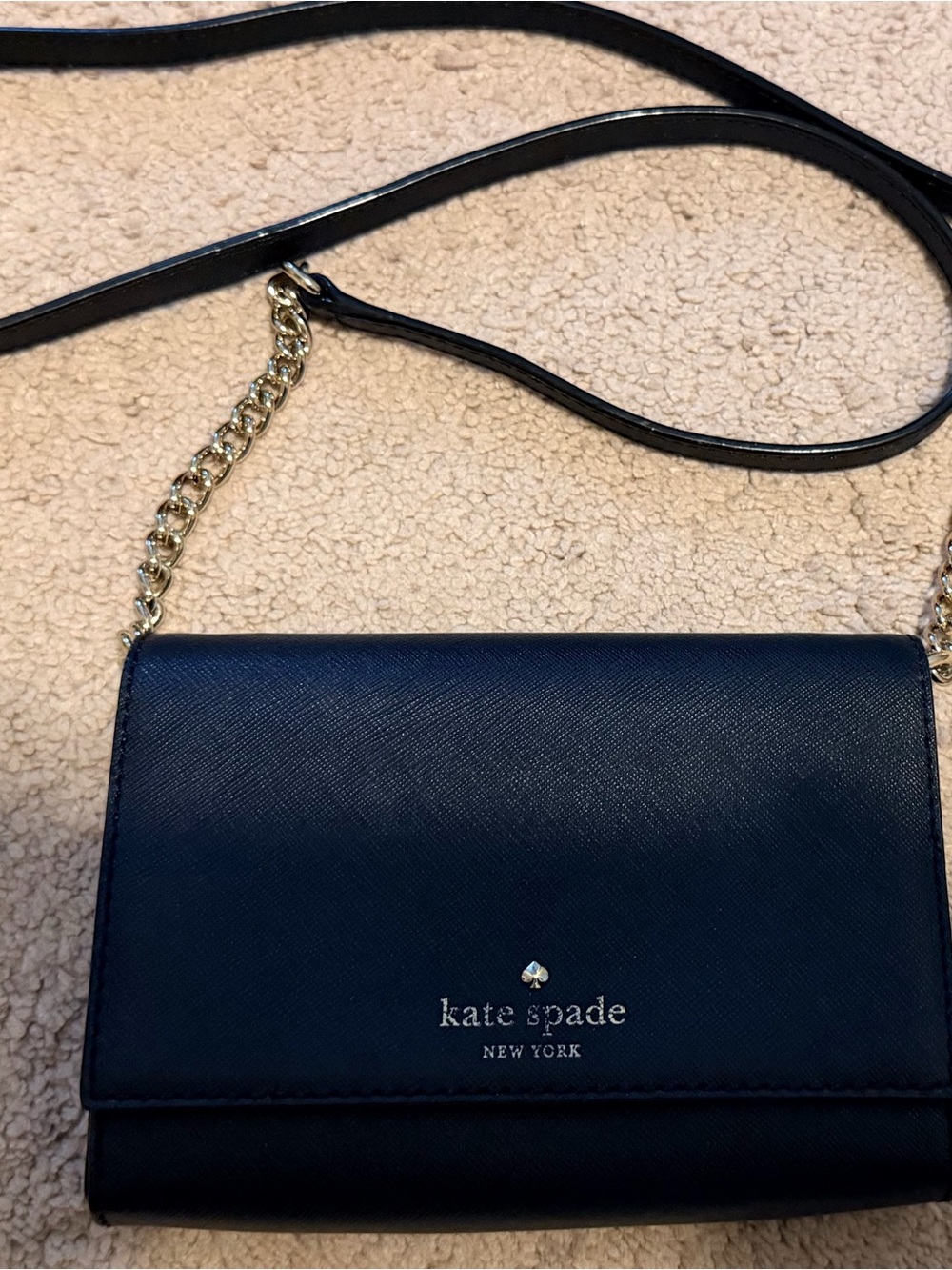kate spade Navy Leather Crossbody with Gold Chain Strap